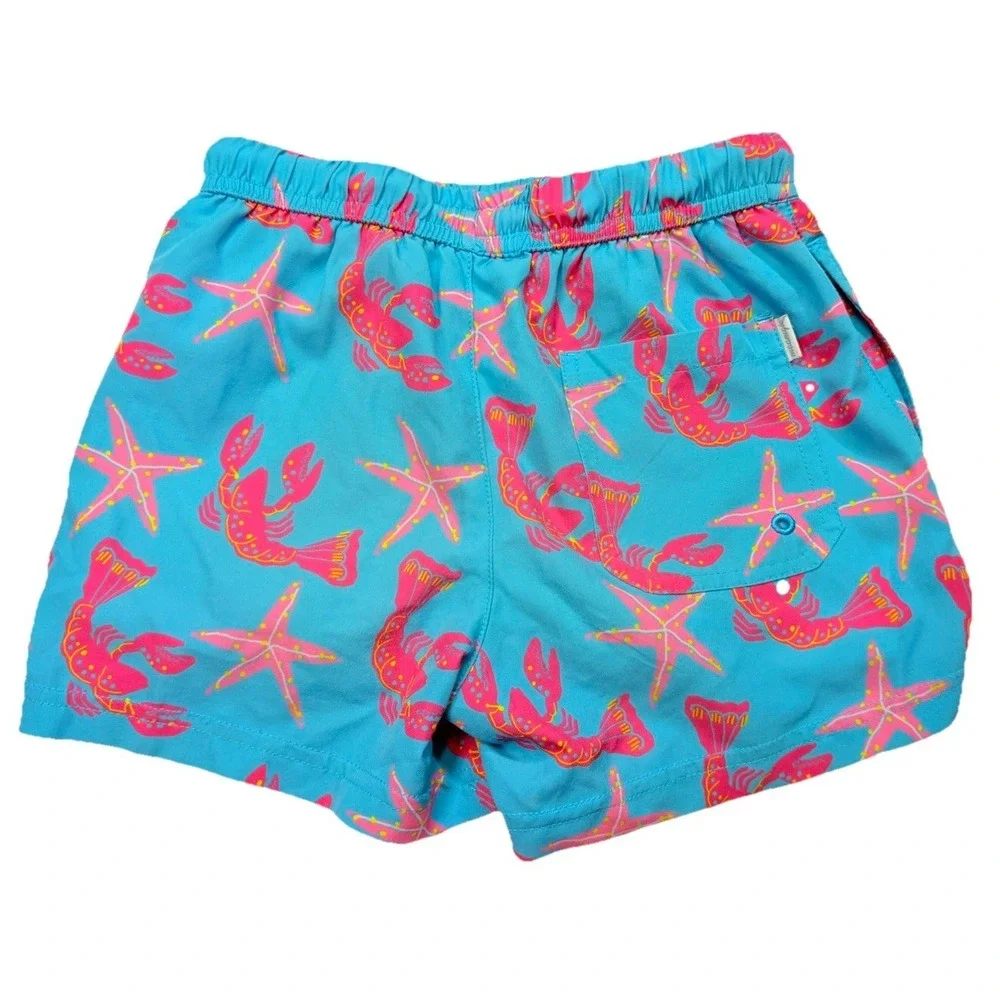 Maamgic Lobster Starfish Print Swim Trunks Boys Size 5/6 Blue Pink